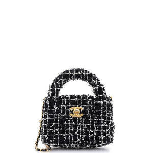 Chanel Nano Kelly Top Handle Shopping Bag Quilted Tweed with Sequins